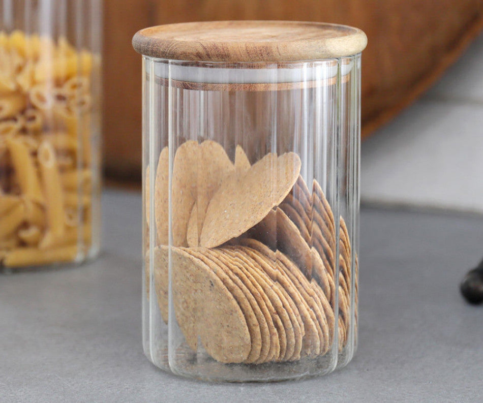 ELEANOR GLASS/WOOD CANISTER 9.5X19.5CM
