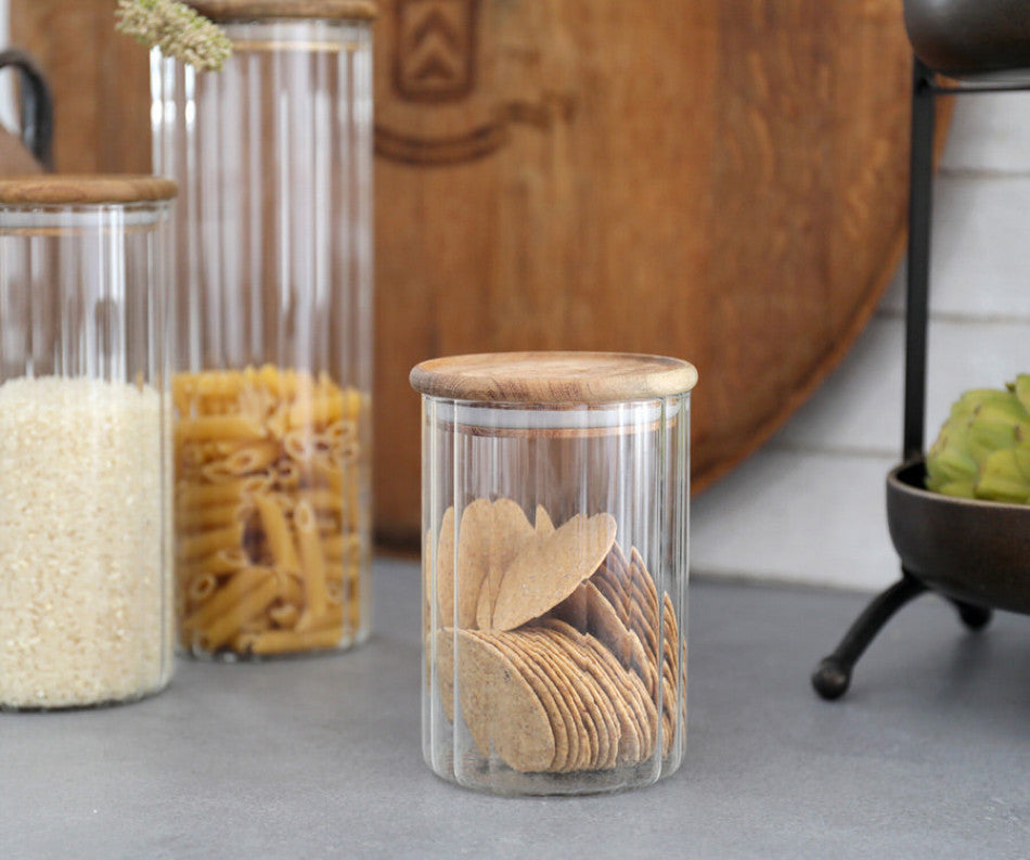 ELEANOR GLASS/WOOD CANISTER