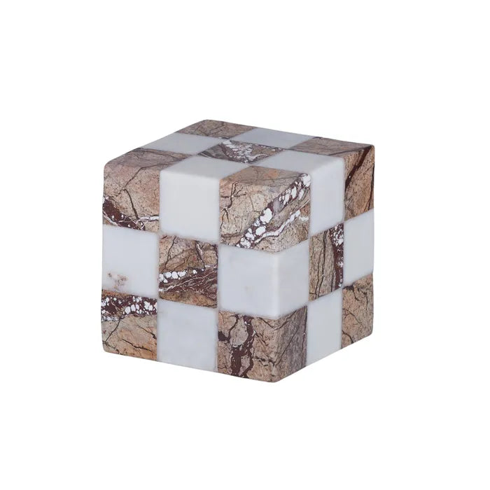 CUBO MARBLE SCULPTURE 9X9CM WHITE/BROWN