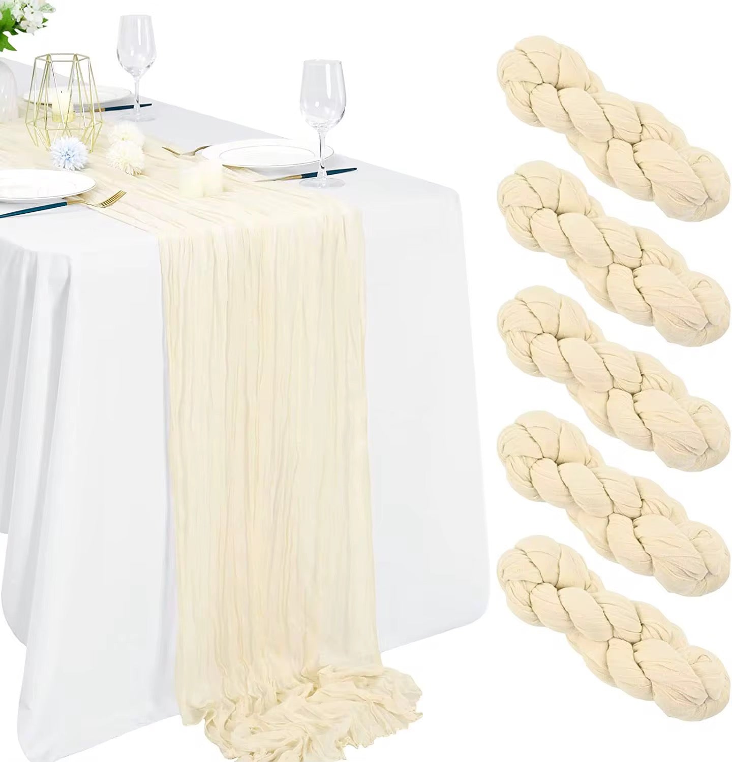 Ivory Luxe Pleated Table Runner