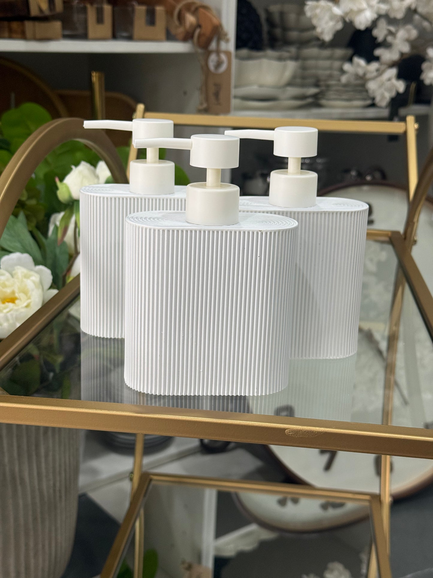 White Ribbed Resin Dispenser
