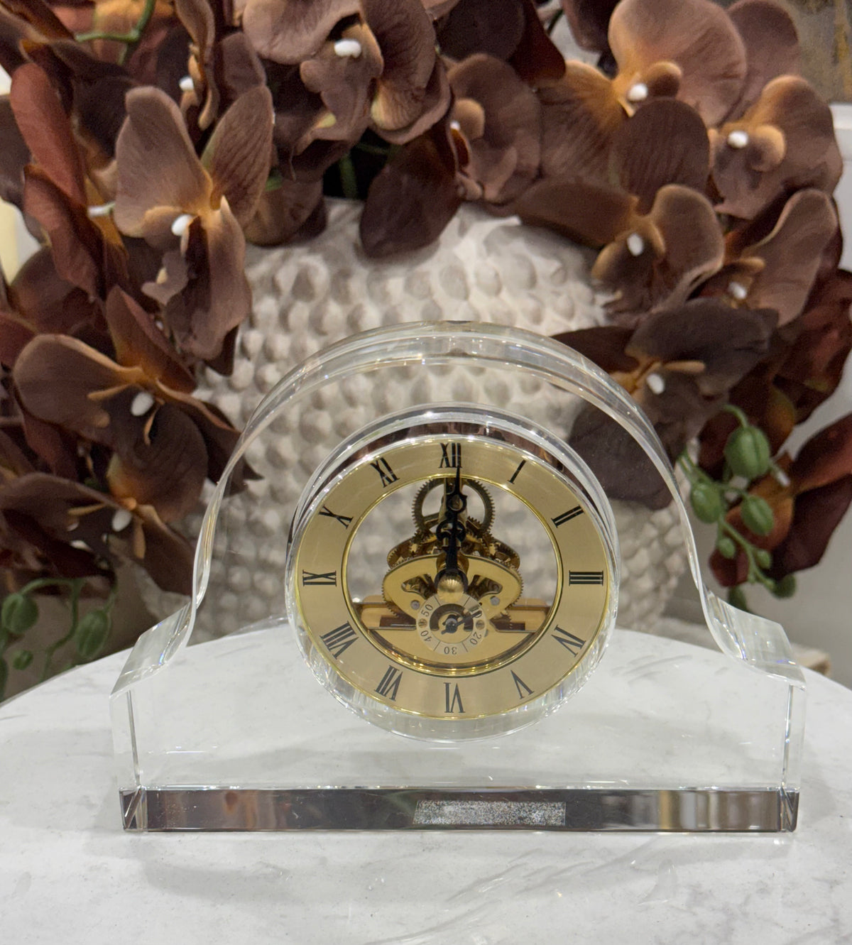 Elegant Glass & Gold Mantel Clock