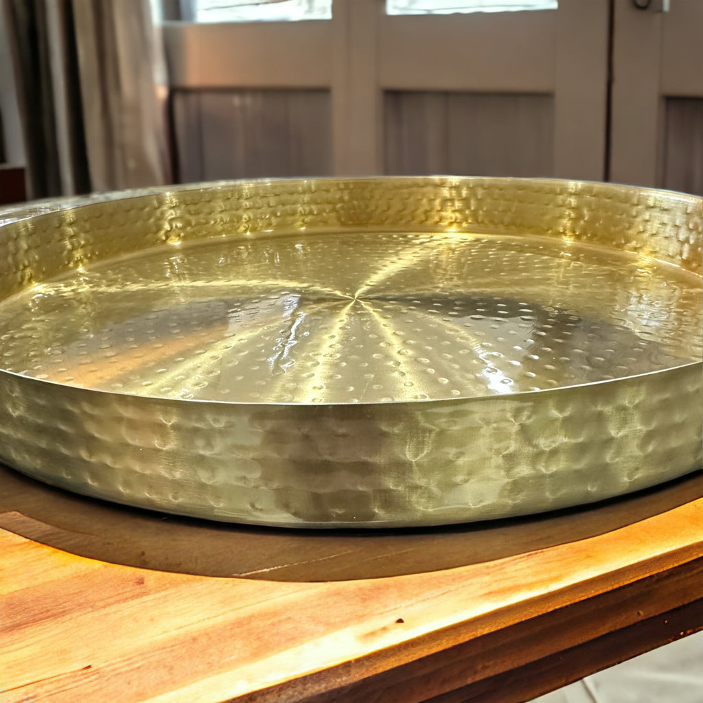 Round hammered gold tray