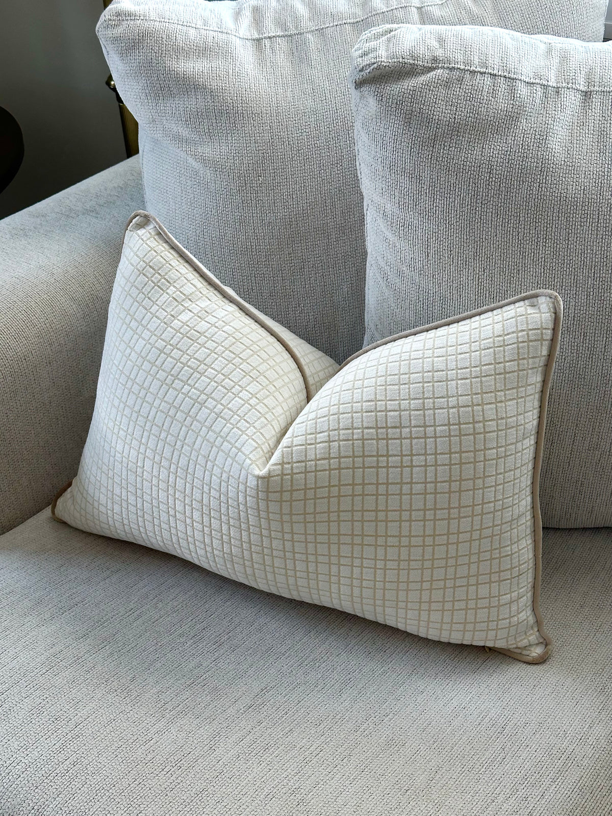 Ivory Luxe Grid Cushion