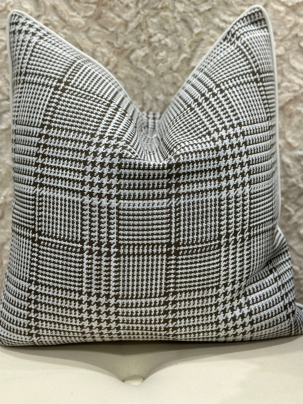 Mocha check houndstooth cushion