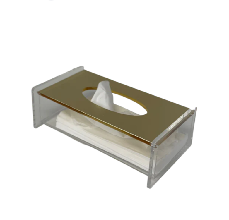 LACQUERED GOLD RECT TISSUE BOX FLIP TOP