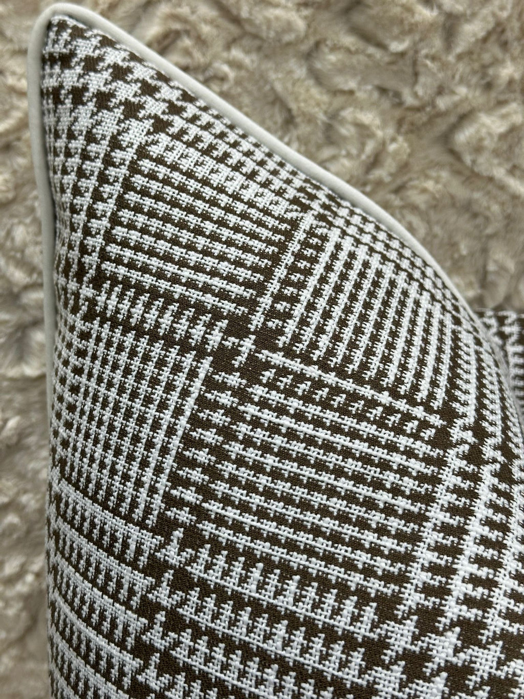 Mocha check houndstooth cushion