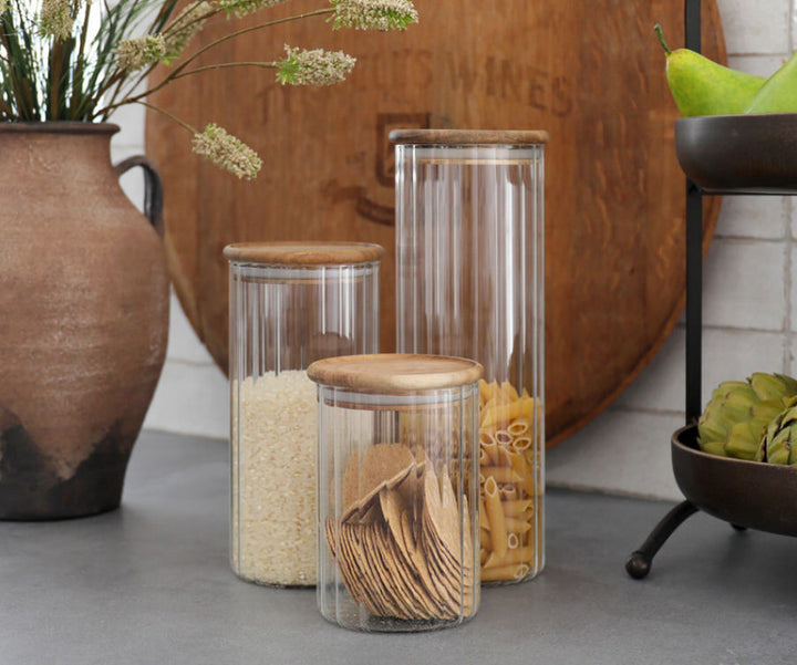 ELEANOR GLASS/WOOD CANISTER 9.5X19.5CM