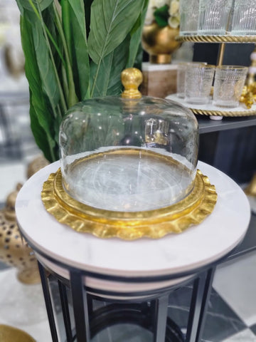 Gold ruffle glass cake stand