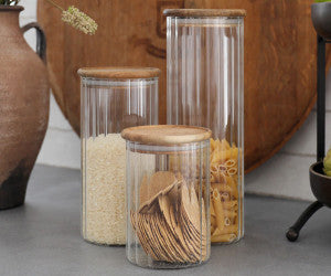 ELEANOR GLASS/WOOD CANISTER 9.5X19.5CM