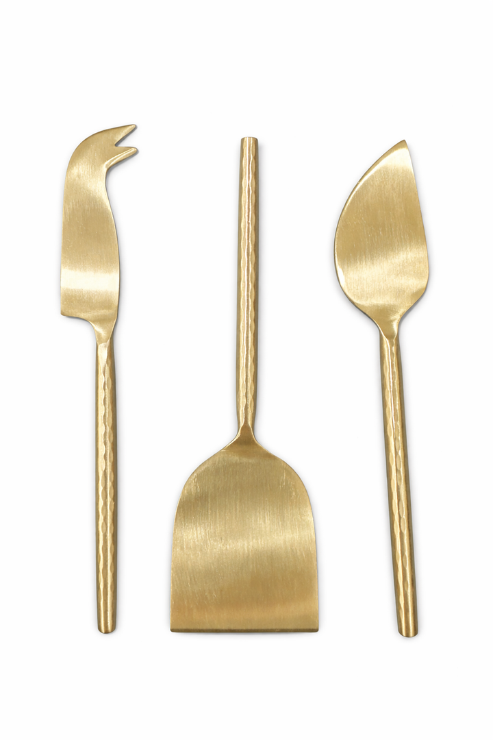 Hammered 3pce Gold Cheese Knife Set
