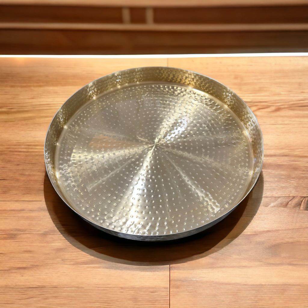 Round hammered gold tray