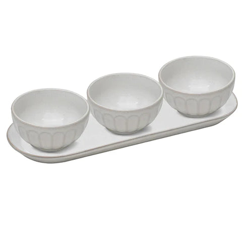 Marguerite White 4pc Bowl & Tray Set