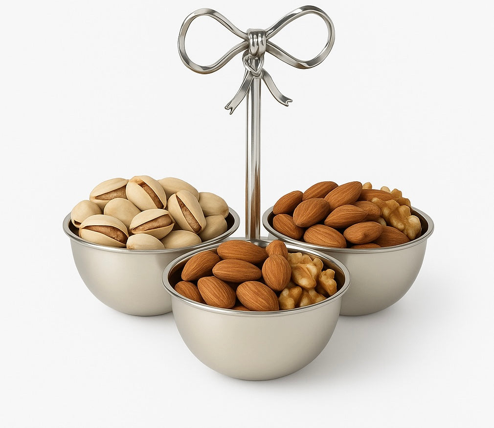 Stainless Silver Nut Bowl With Ribbon