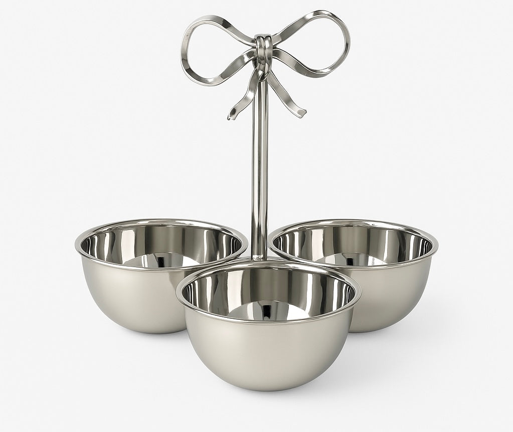 Stainless Silver Nut Bowl With Ribbon