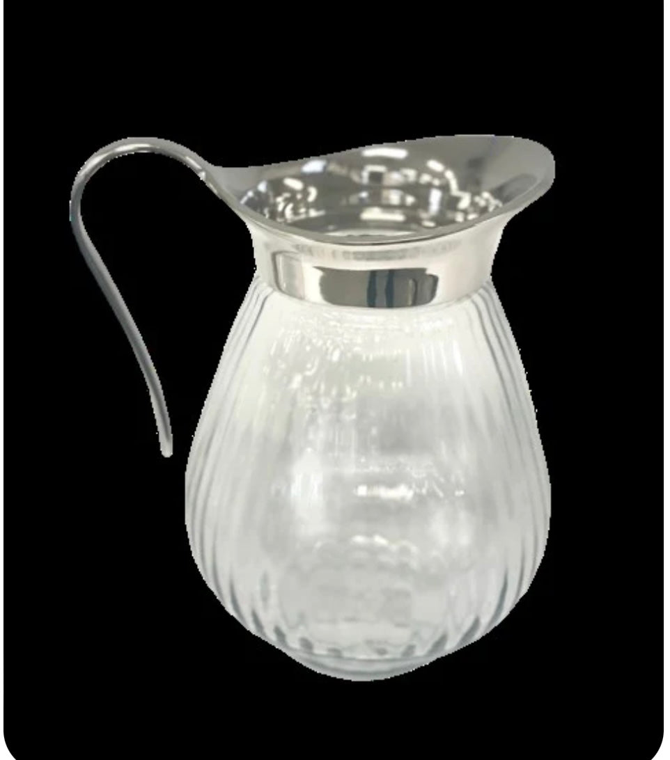 LARGE ROUND RIBBED GLASS JUG