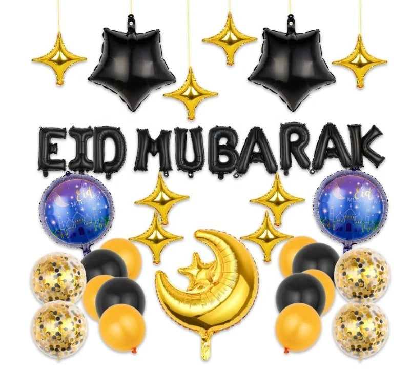 Eid Mubarak letter and balloon moon star set