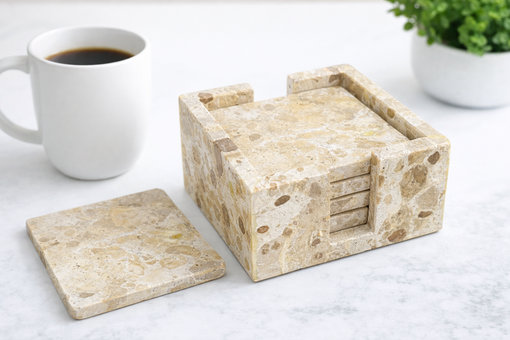 Luna Travertine Coaster Set