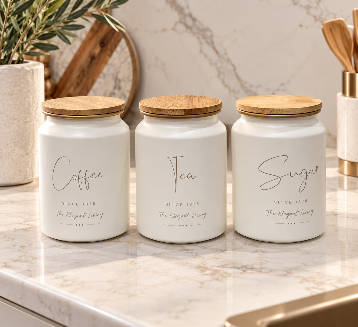 Elegance Bamboo Canister Set – 3 Piece