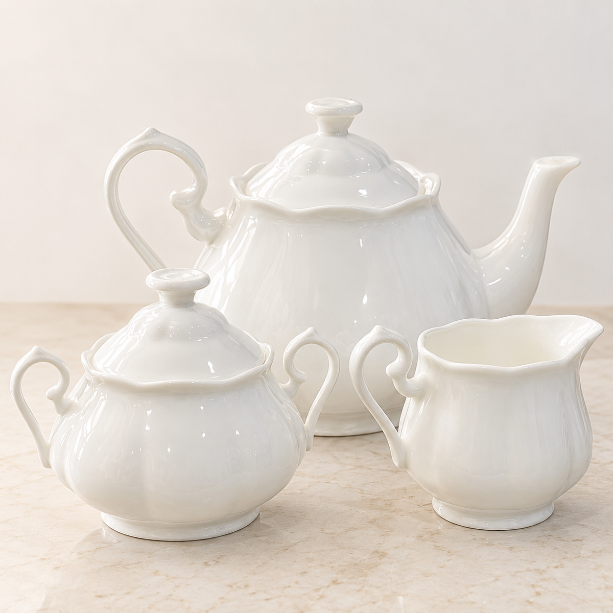 White Fine Bone China 3-Piece Tea Set