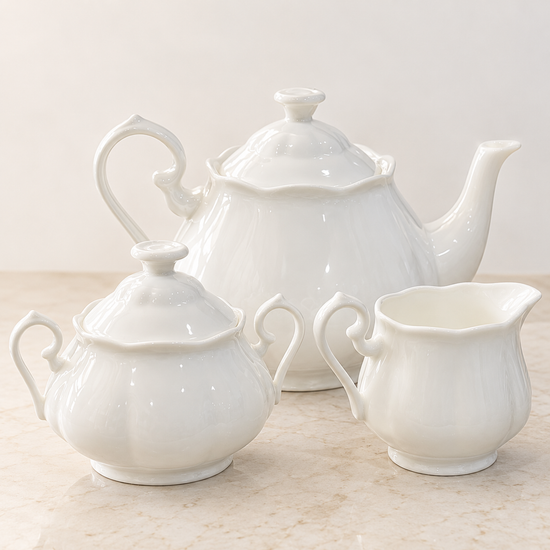 White Fine Bone China 3-Piece Tea Set