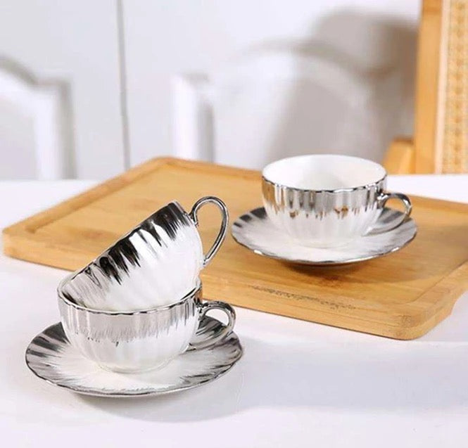 Silver splash teacups set of 6