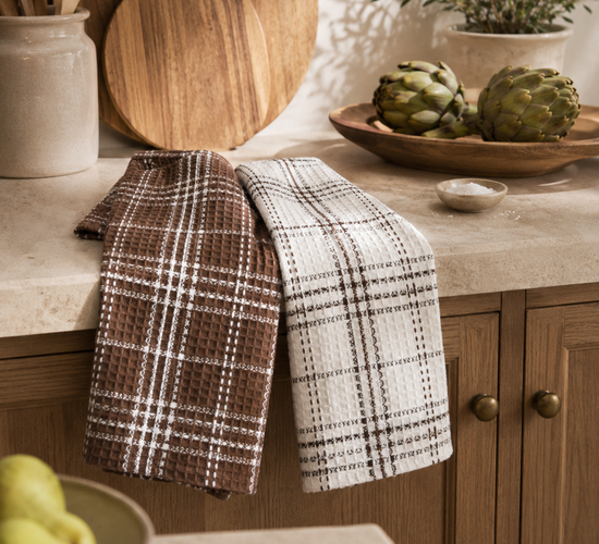 Brown Waffle Check Tea Towels