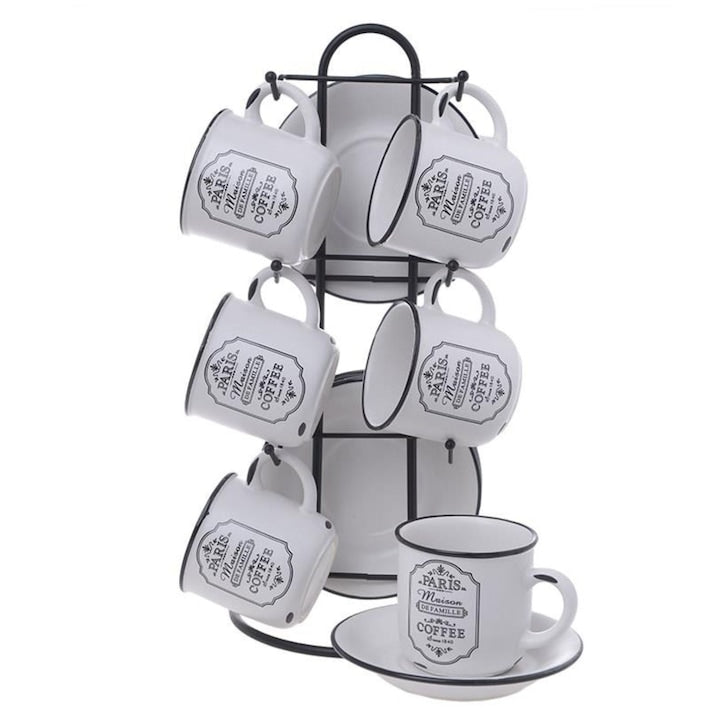 "Paris Maison" 12-Piece Espresso Cup and Saucer Set with Display Stand