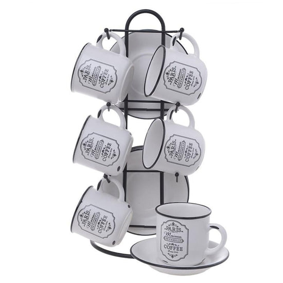 "Paris Maison" 12-Piece Espresso Cup and Saucer Set with Display Stand