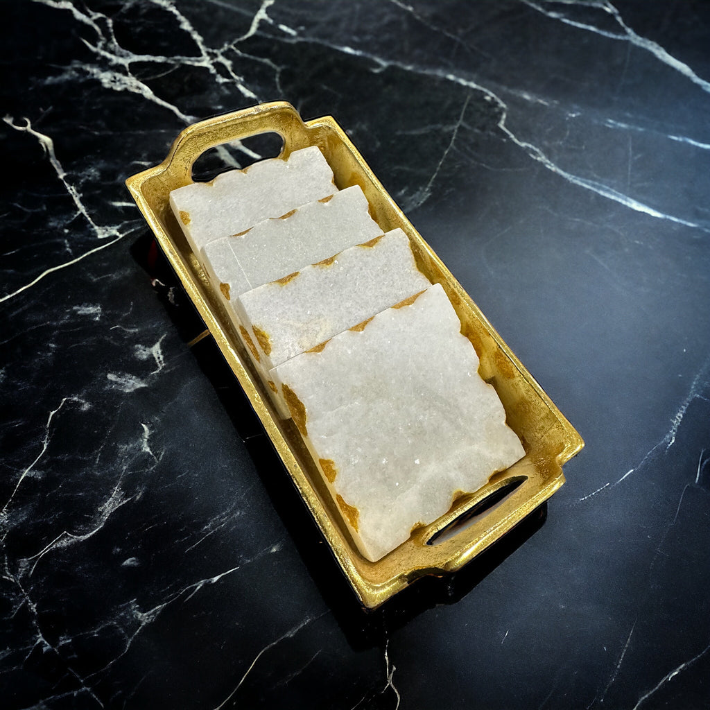 Gold tray/ marble coaster set