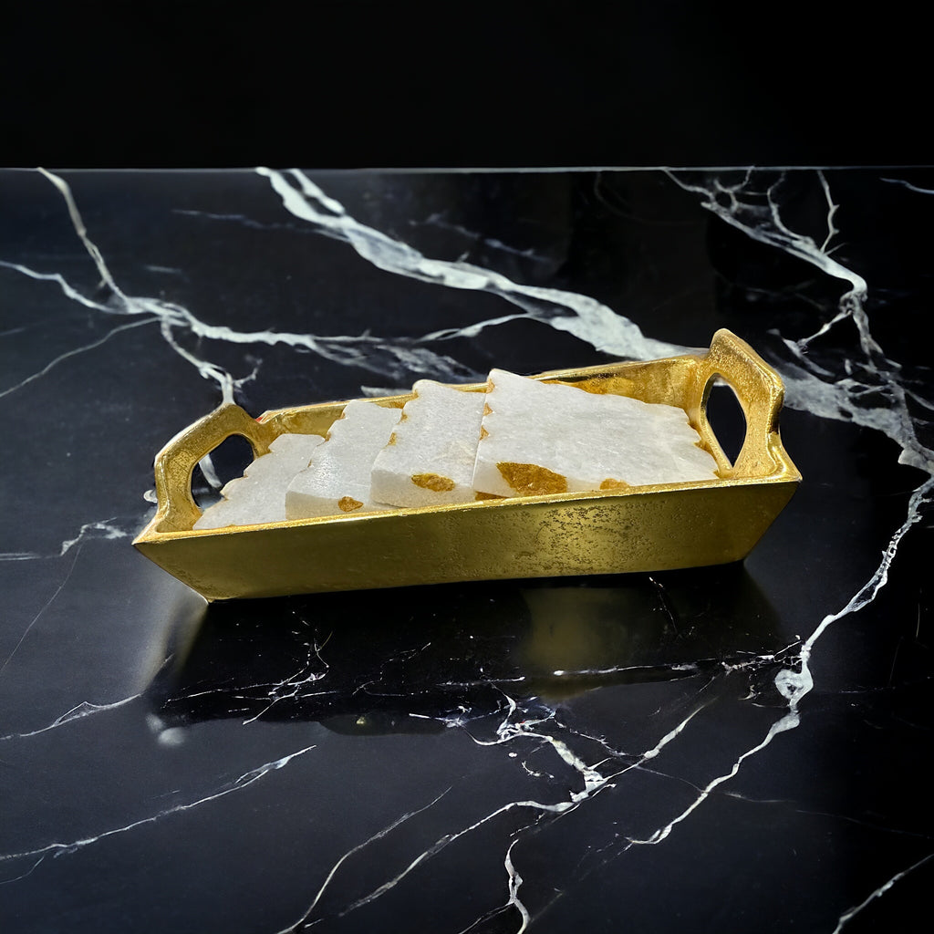 Gold tray/ marble coaster set