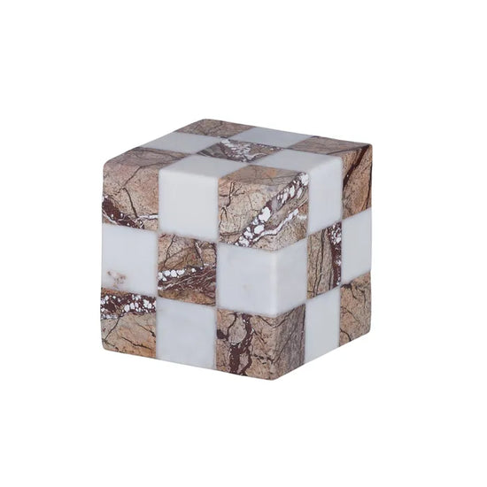 CUBO MARBLE SCULPTURE 9X9CM WHITE/BROWN