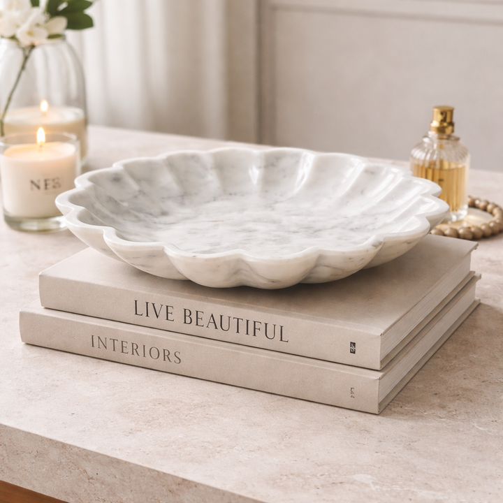 Luna Scalloped Marble Bowl