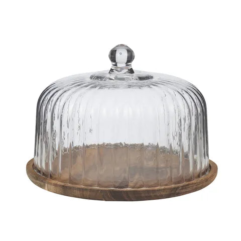 BOSCO GLASS/WOOD CAKE DOME 28X20CM