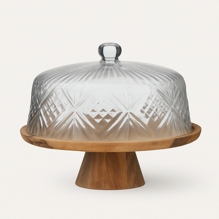 ALEAH GLASS/WOOD FOOTED DOME 29.5X26CM