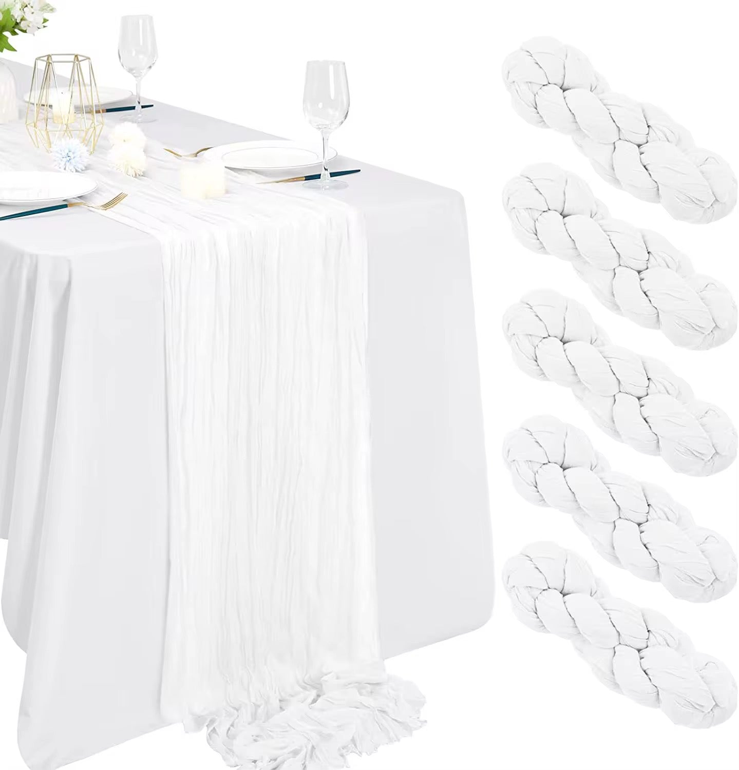 Pure White Luxe Pleated Table Runner