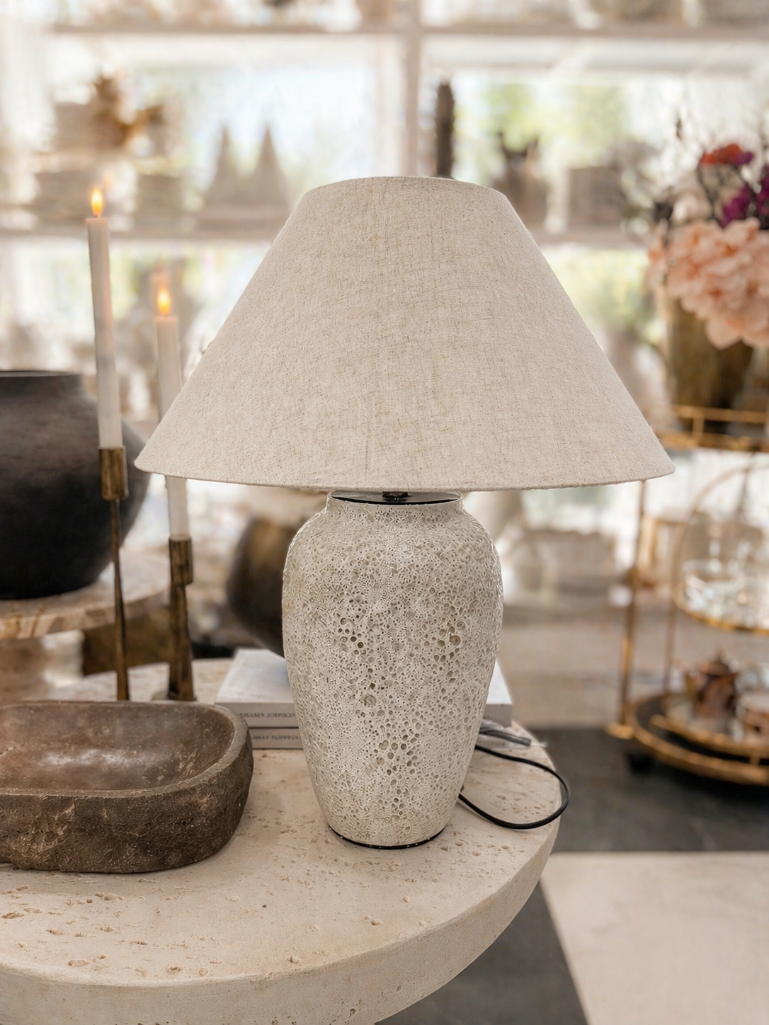 Ivory Textured Ceramic Table Lamp