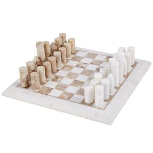 GRAND DESIGNS MARBLE INLAY CHESS SET WHITE & BROWN 31X31X20CM