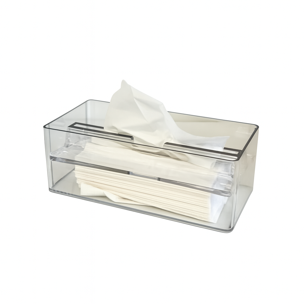 Clear Acrylic Tissue Box Holder Silver