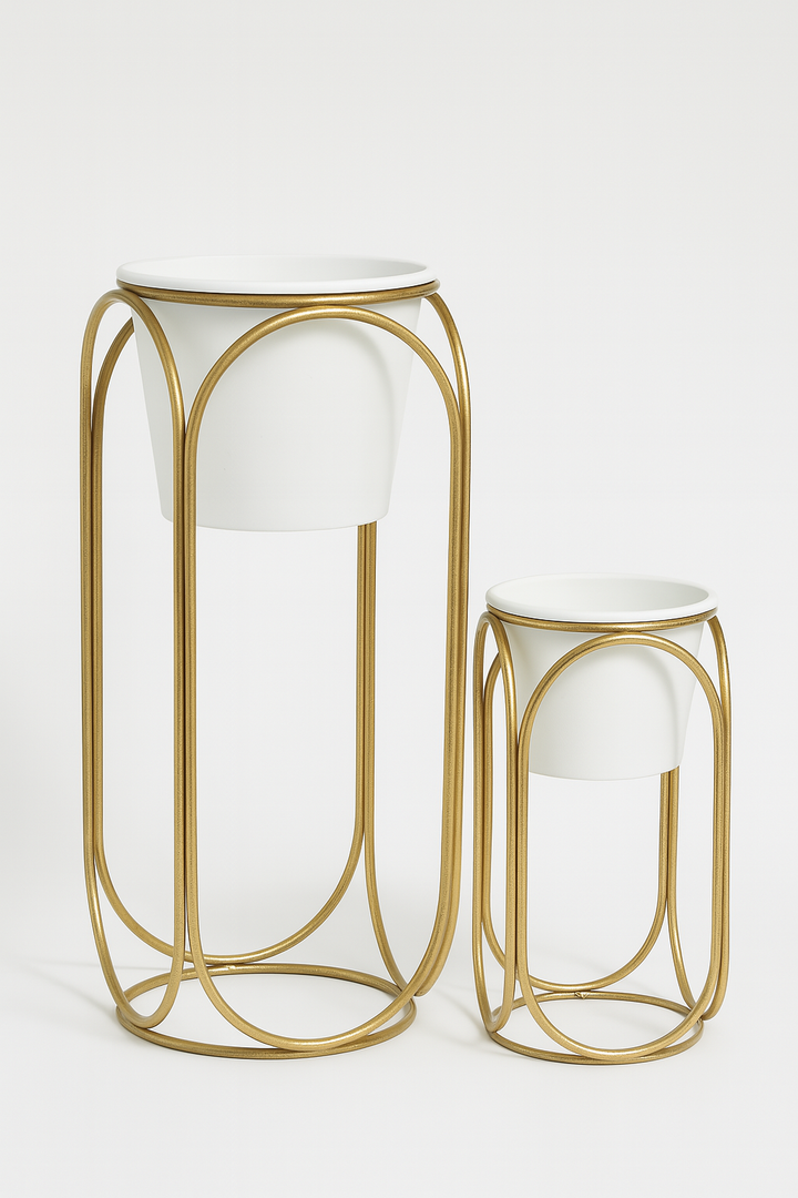 Set of 2 Gold Stand Planters