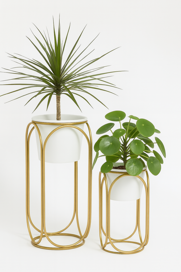 Set of 2 Gold Stand Planters