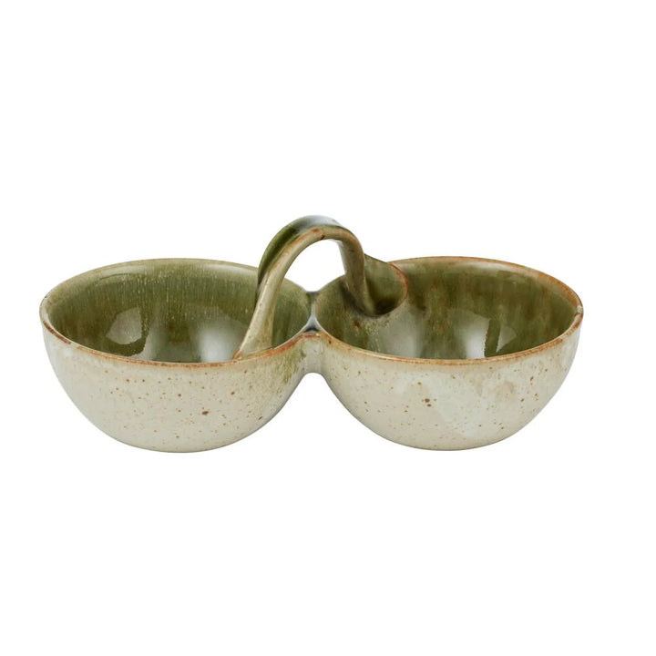 Dual Ceramic Condiment Bowl – Olive Glaze