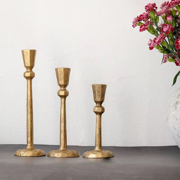 Antique Gold Iron Candle Holder Set
