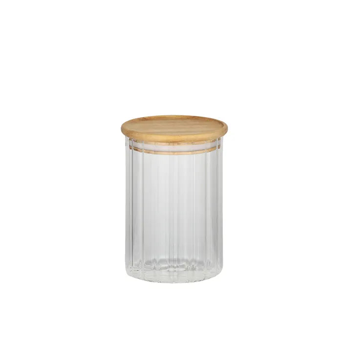 ELEANOR GLASS/WOOD CANISTER 9.5X13.5CM