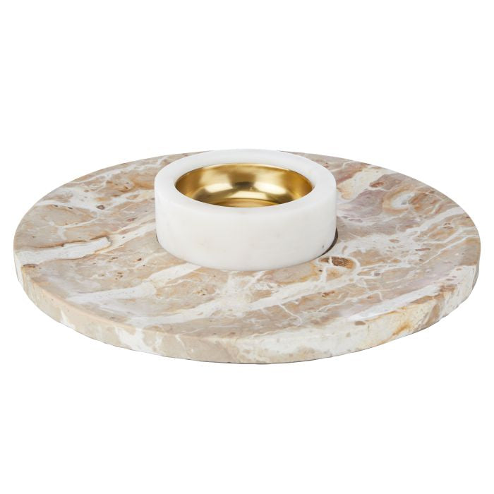 GRAND DESIGNS CARPRANI ROUND CHIP & DIP PLATTER WHITE & BEIGE