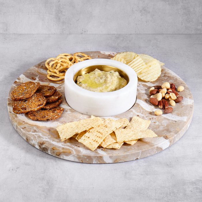 GRAND DESIGNS CARPRANI ROUND CHIP & DIP PLATTER WHITE & BEIGE