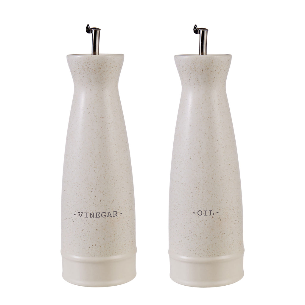 STONEWARE OIL AND VINEGAR 2PCS SET CREAM SPECKLE