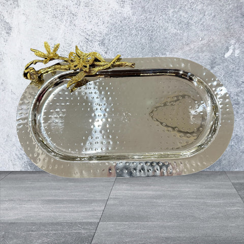 Stainless Steel Tray With Gold Handles