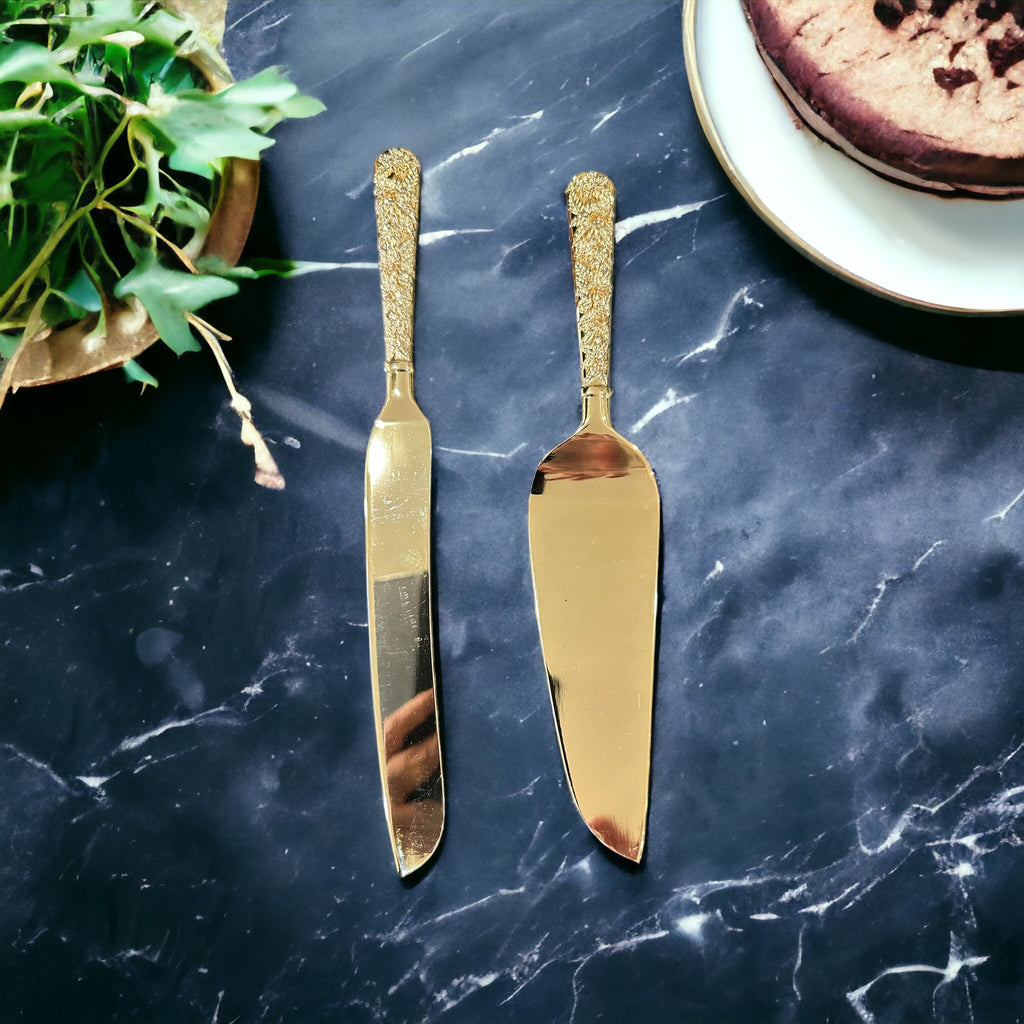 Gold plated cake knife/ shovel set