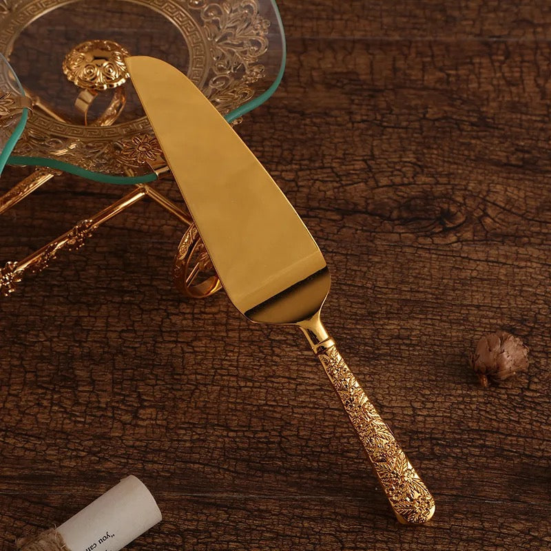 Gold plated cake knife/ shovel set